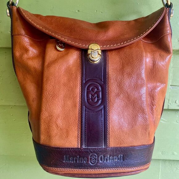 Vintage Large Mario Orlandi Italian Leather Bucket Bag Made In Italy - Picture 5 of 7